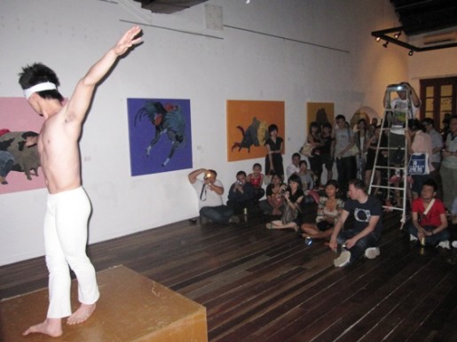 Cameronian Arts Awards winner dancer Weijun giving the crowd at The Annexe Gallery a taste of his body.