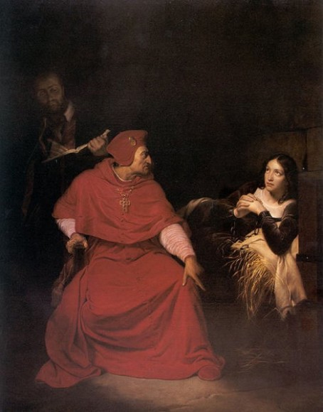 Joan of Arc is interrogated by The Cardinal of Winchester in her prison (1824) By Paul Delaroche